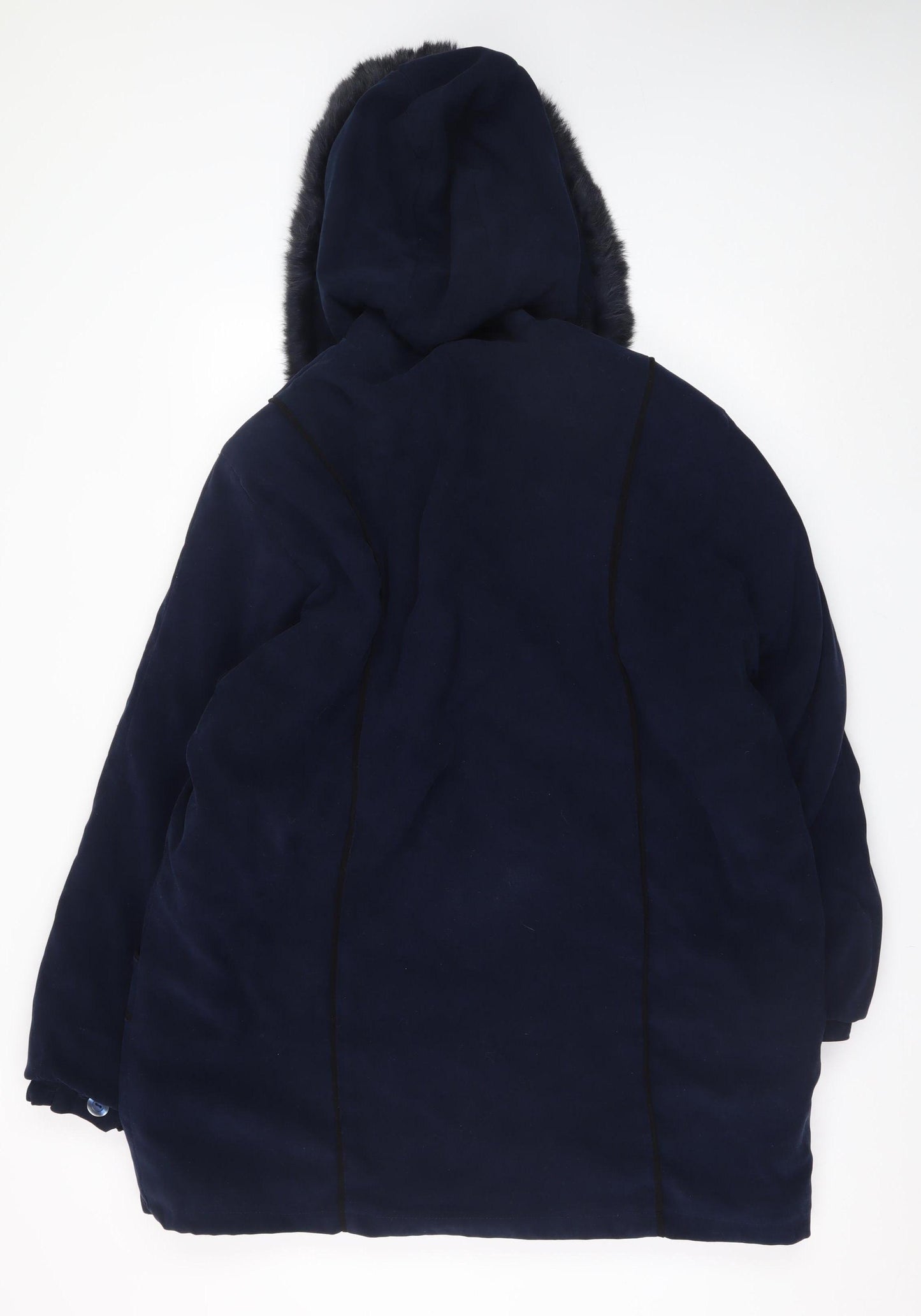 Danpol Women's Blue L Hooded Faux Fur Trim Parka Coat Size L