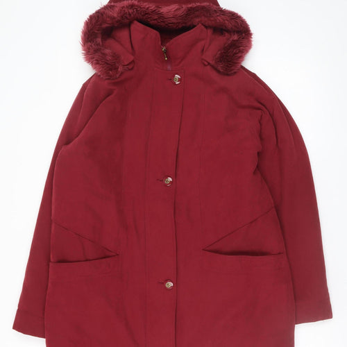Isabelle Women Red Faux Fur Hooded Long Parka Coat Size S