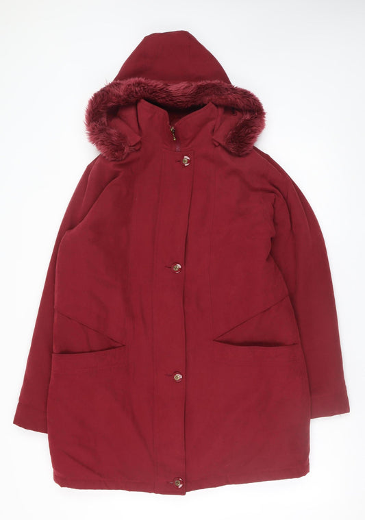 Isabelle Women Red Faux Fur Hooded Long Parka Coat Size S