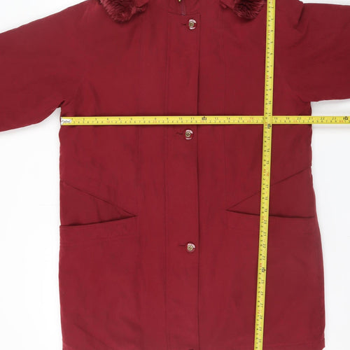 Isabelle Women Red Faux Fur Hooded Long Parka Coat Size S