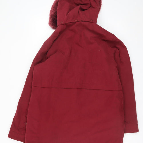Isabelle Women Red Faux Fur Hooded Long Parka Coat Size S