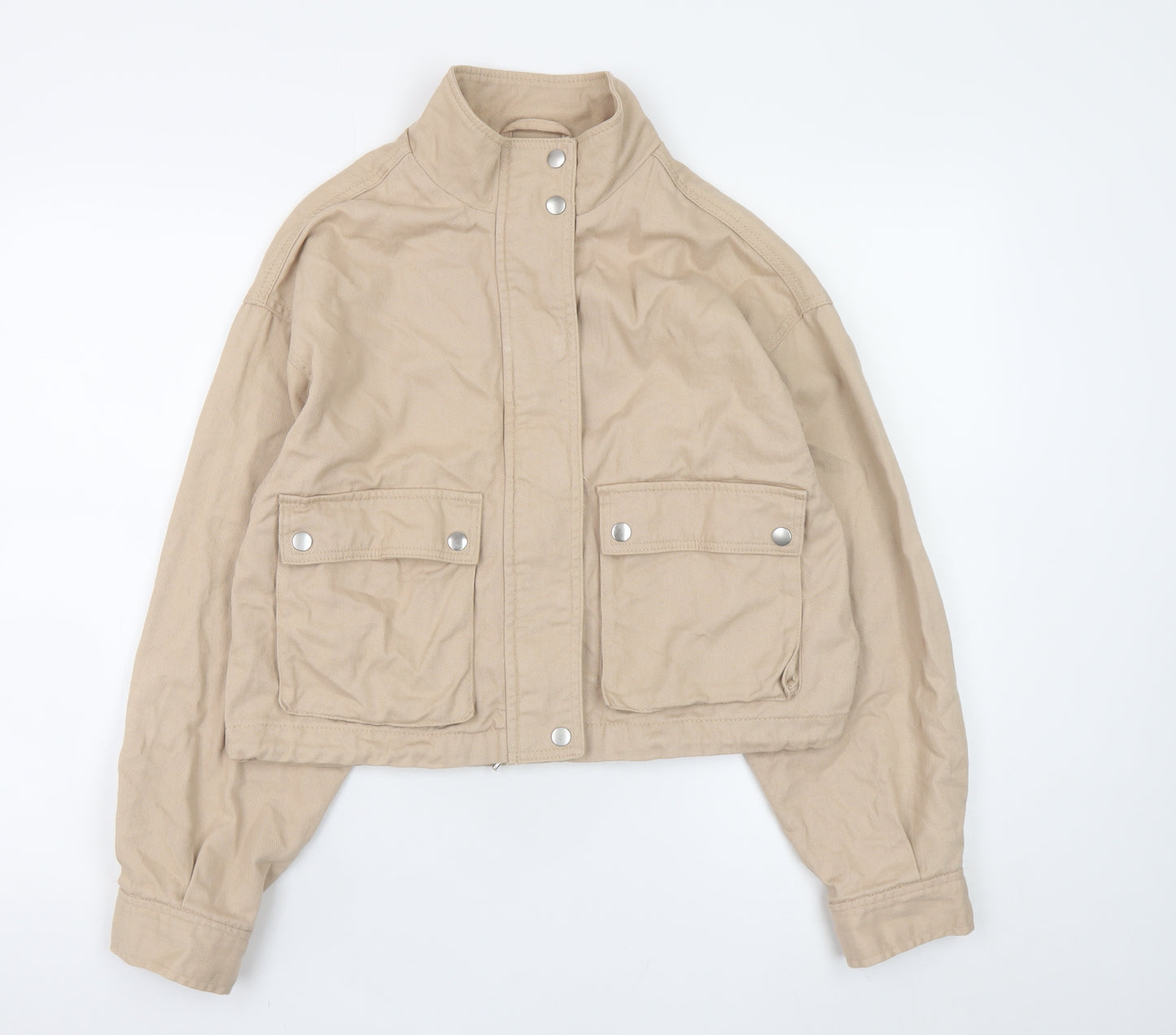 New Look Women Beige Cropped Cotton Basic Jacket UK 10