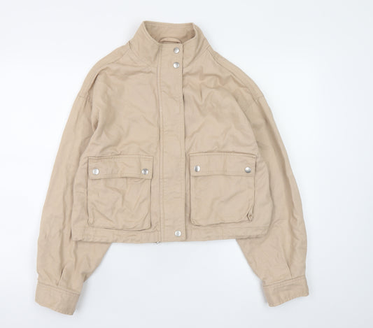 New Look Women Beige Cropped Cotton Basic Jacket UK 10