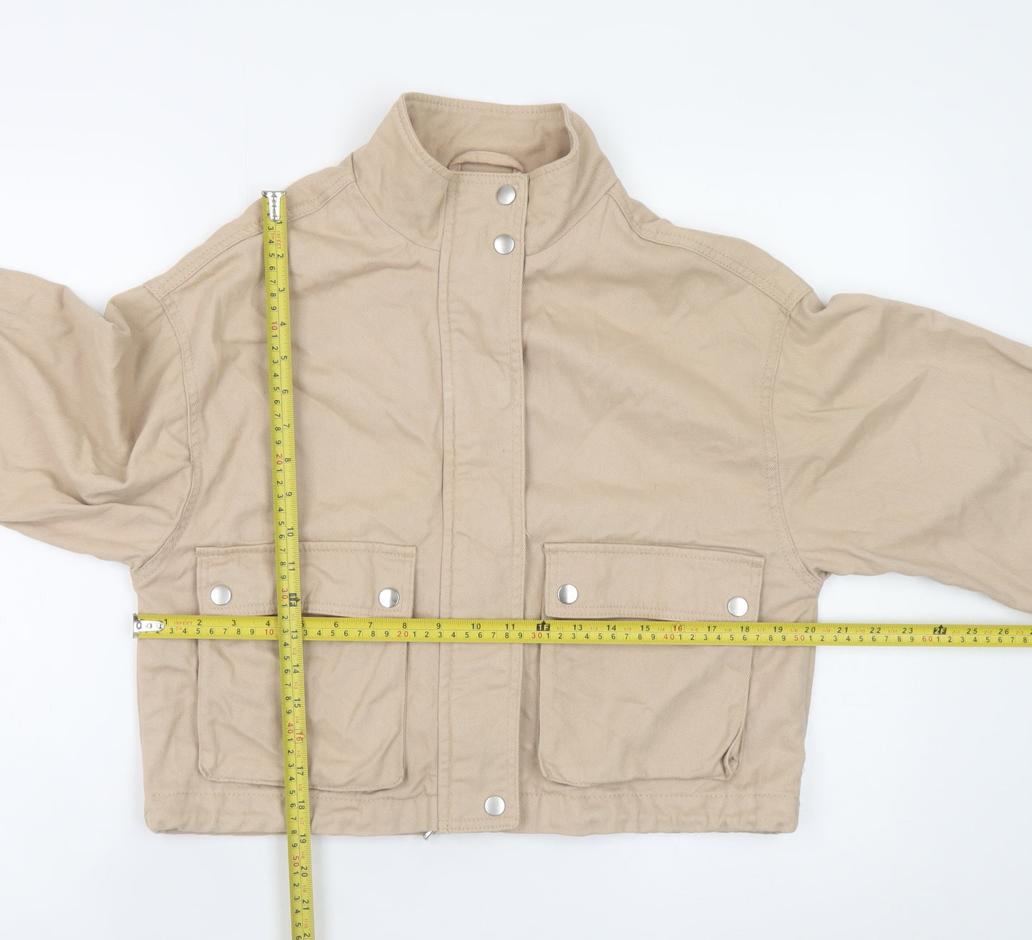 New Look Women Beige Cropped Cotton Basic Jacket UK 10