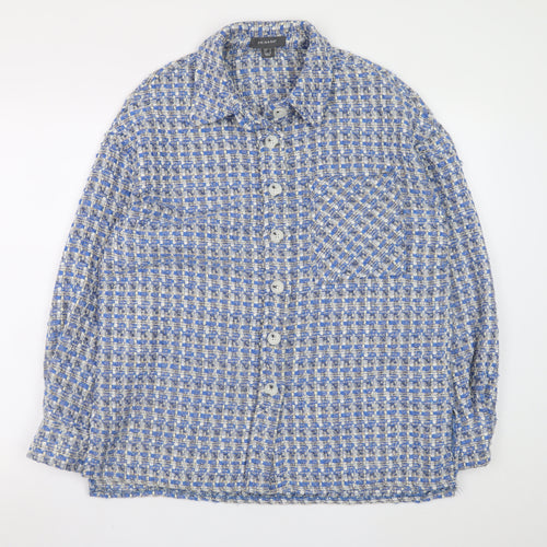Primark Women's Blue Checked Tweed Button Jacket Size 10
