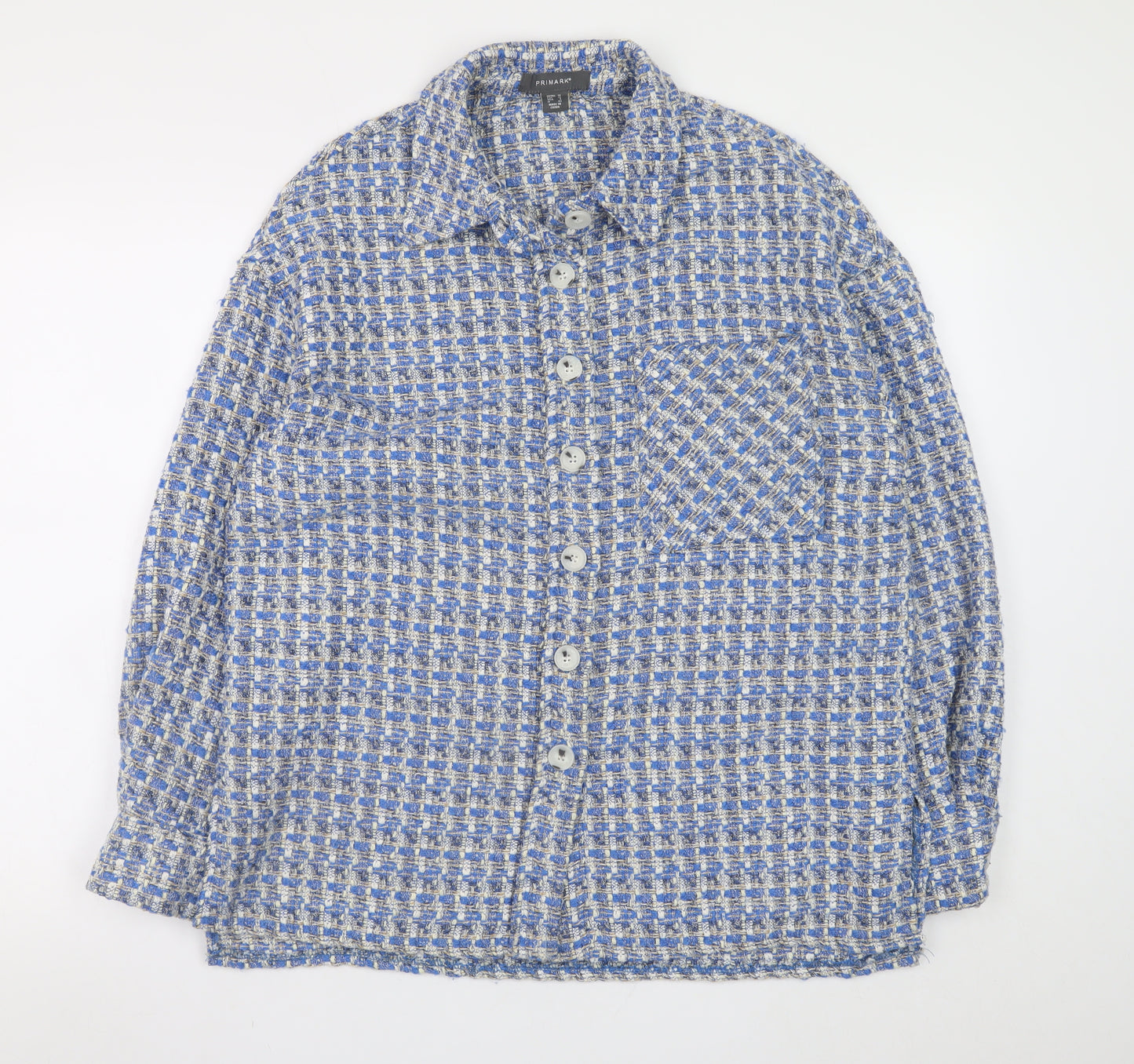 Primark Women's Blue Checked Tweed Button Jacket Size 10