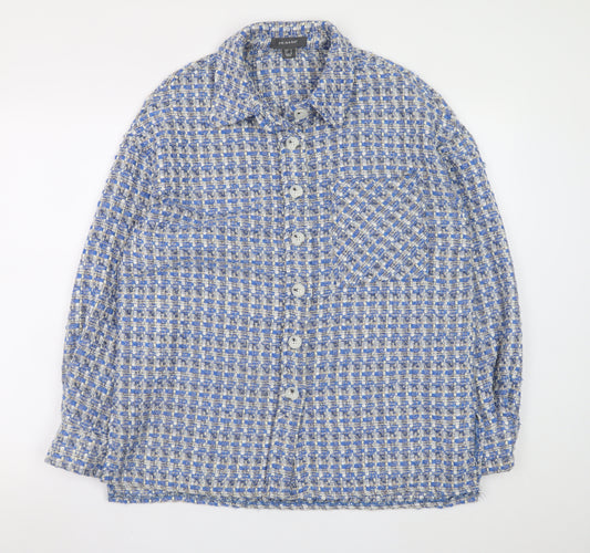 Primark Women's Blue Checked Tweed Button Jacket Size 10
