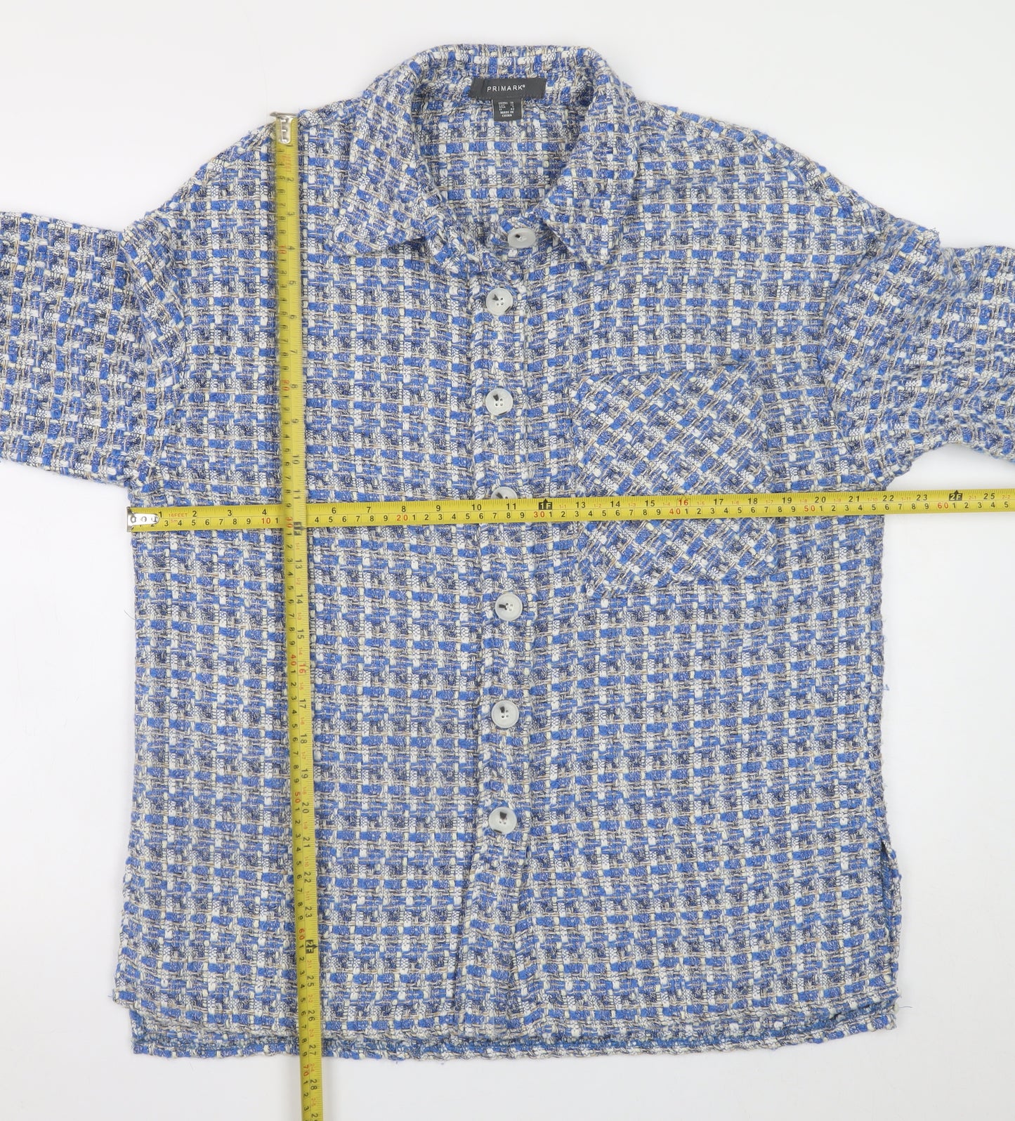 Primark Women's Blue Checked Tweed Button Jacket Size 10