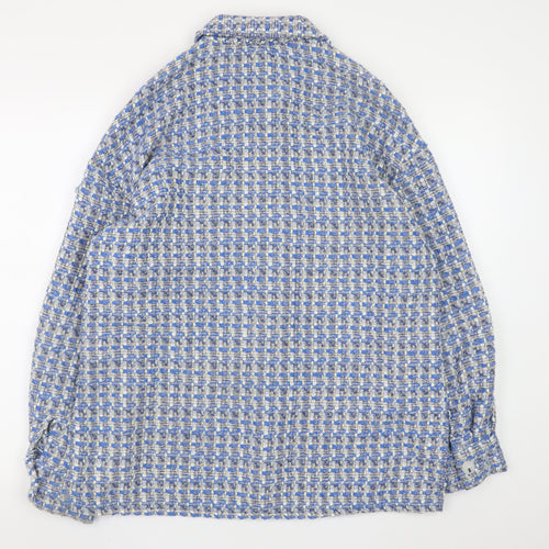 Primark Women's Blue Checked Tweed Button Jacket Size 10