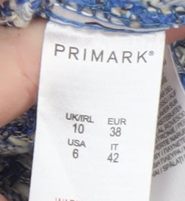 Primark Women's Blue Checked Tweed Button Jacket Size 10