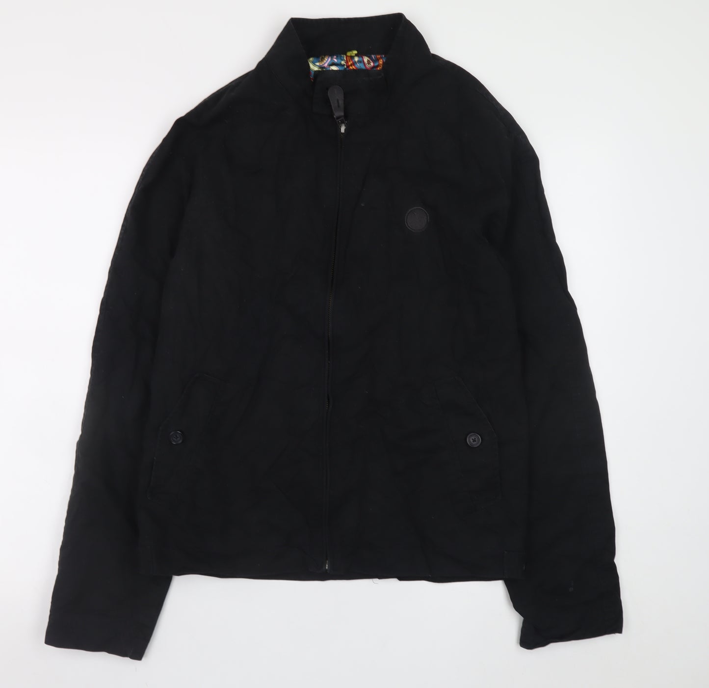Pretty Green Women's Black Cotton Bomber Jacket Size S Retro Style