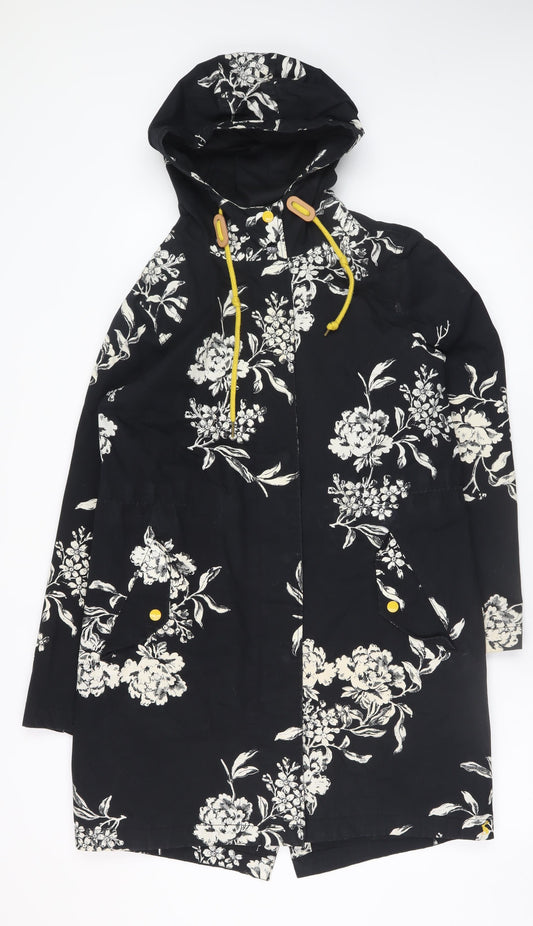 Joules Womens Black Floral Hooded Waterproof Rain Coat Size 10