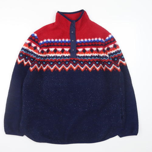 Lands' End Men's Multicoloured Fleece 1/4 Zip Fair Isle Jacket M