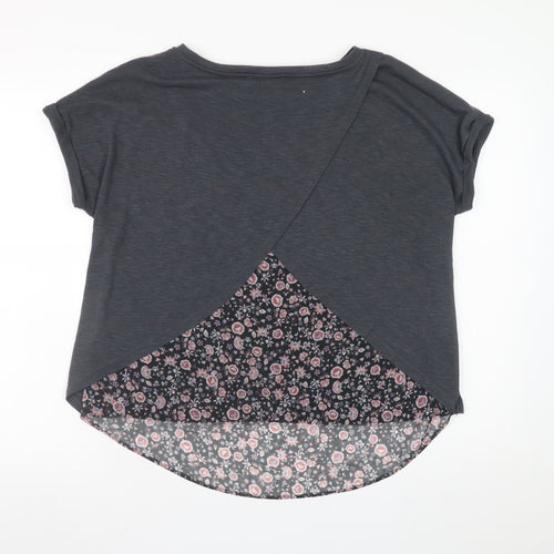 Marks and Spencer Women’s Grey Floral Hem Short Sleeve T-Shirt Size 14