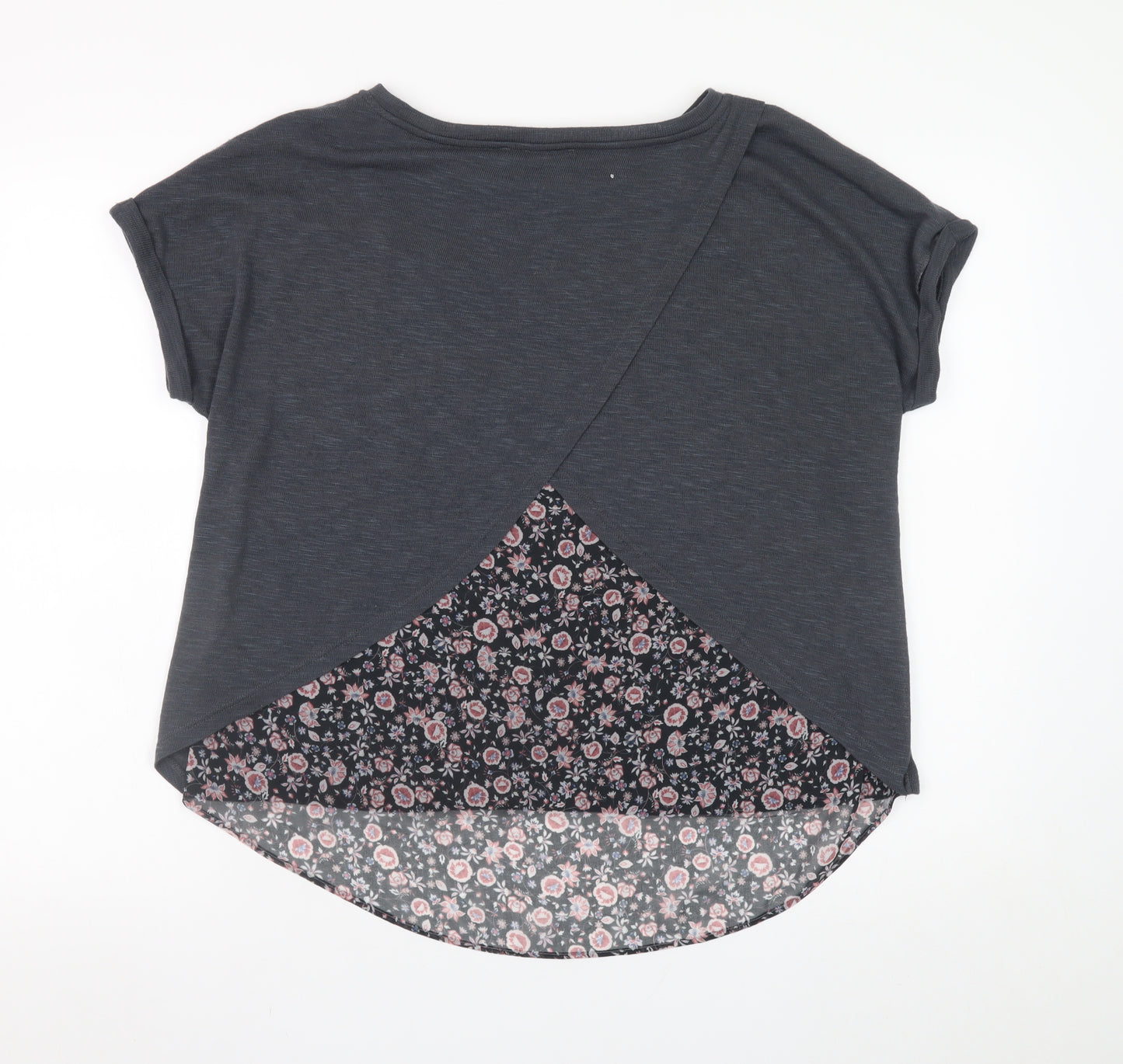 Marks and Spencer Women’s Grey Floral Hem Short Sleeve T-Shirt Size 14