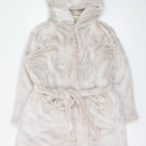 Marks and Spencer Womens Beige Hooded Fleece Robe Size 20-22