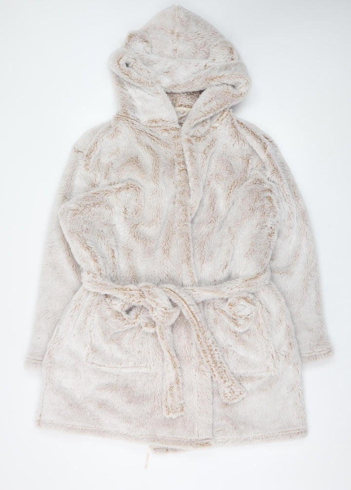 Marks and Spencer Womens Beige Hooded Fleece Robe Size 20-22