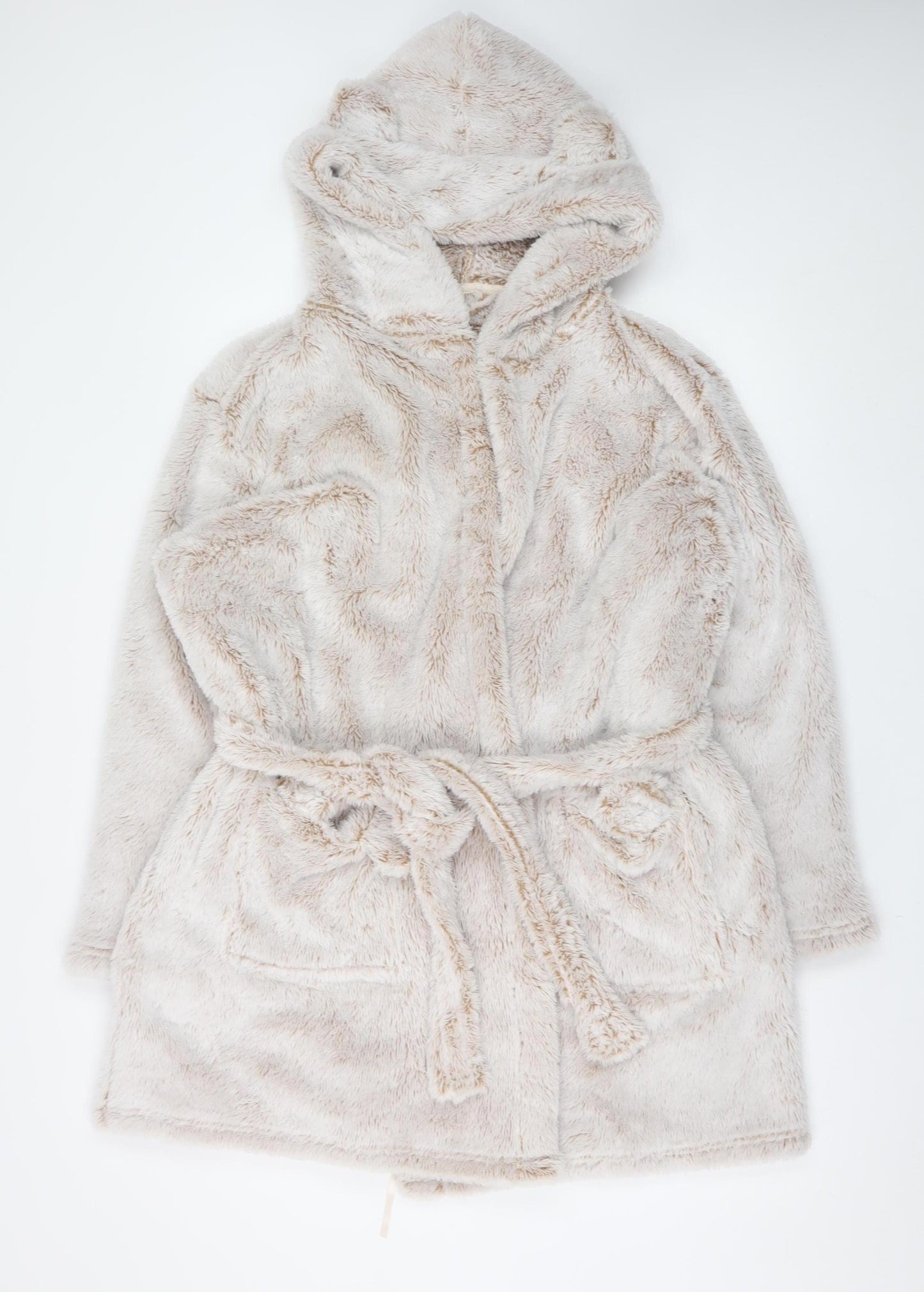 Marks and Spencer Womens Beige Hooded Fleece Robe Size 20-22