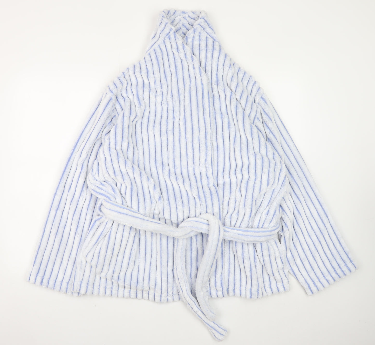 Marks and Spencer Women's Blue Striped Fleece Robe Size 20-22