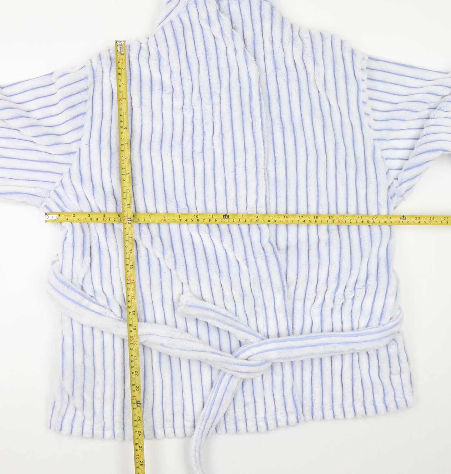 Marks and Spencer Women's Blue Striped Fleece Robe Size 20-22