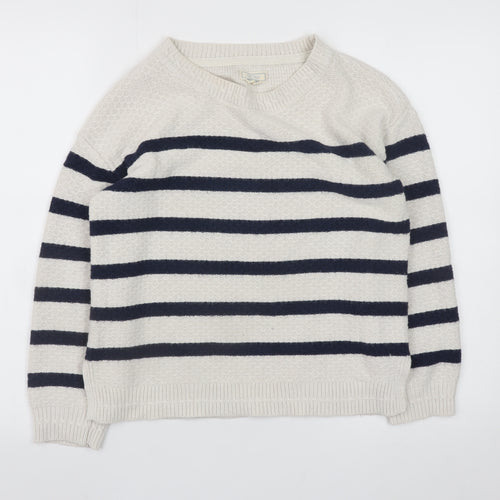 Fat Face Women Beige & Navy Striped Crew Neck Jumper UK 10