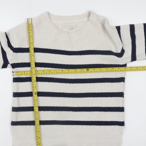 Fat Face Women Beige & Navy Striped Crew Neck Jumper UK 10