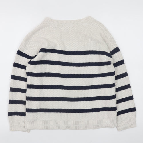 Fat Face Women Beige & Navy Striped Crew Neck Jumper UK 10