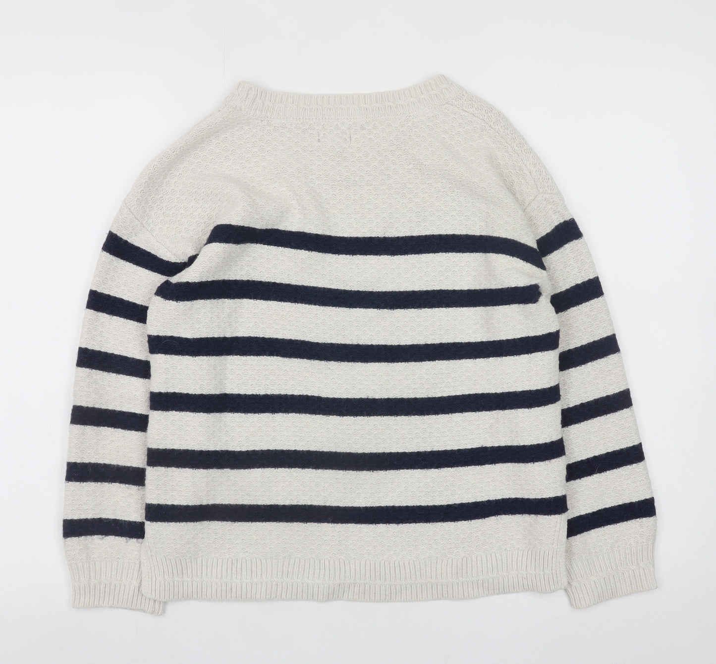 Fat Face Women Beige & Navy Striped Crew Neck Jumper UK 10