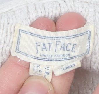 Fat Face Women Beige & Navy Striped Crew Neck Jumper UK 10