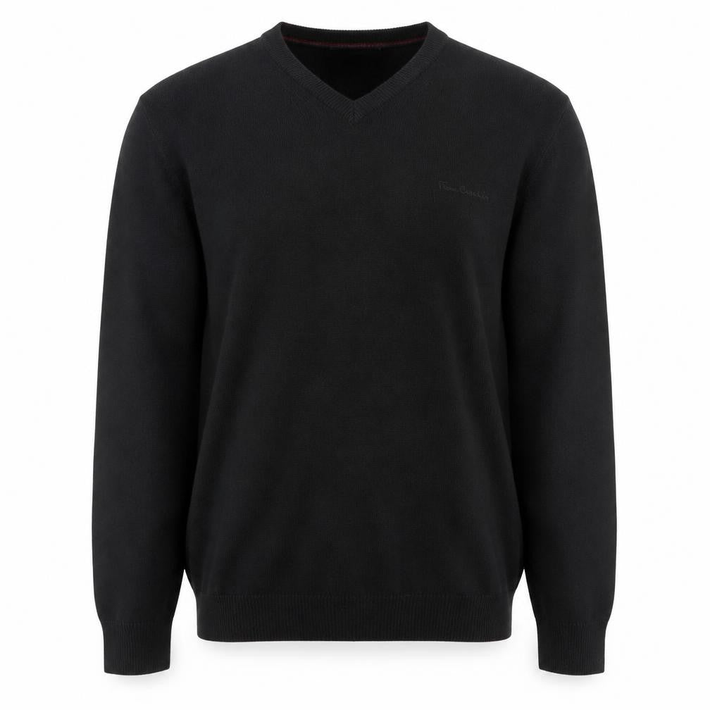 Front view of Pierre Cardin Men's Black V-Neck Acrylic Jumper M