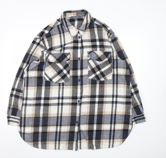 Primark Womens Beige Check Shacket Size 16 Long Sleeve Casual