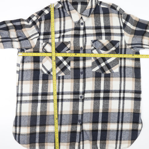 Primark Womens Beige Check Shacket Size 16 Long Sleeve Casual