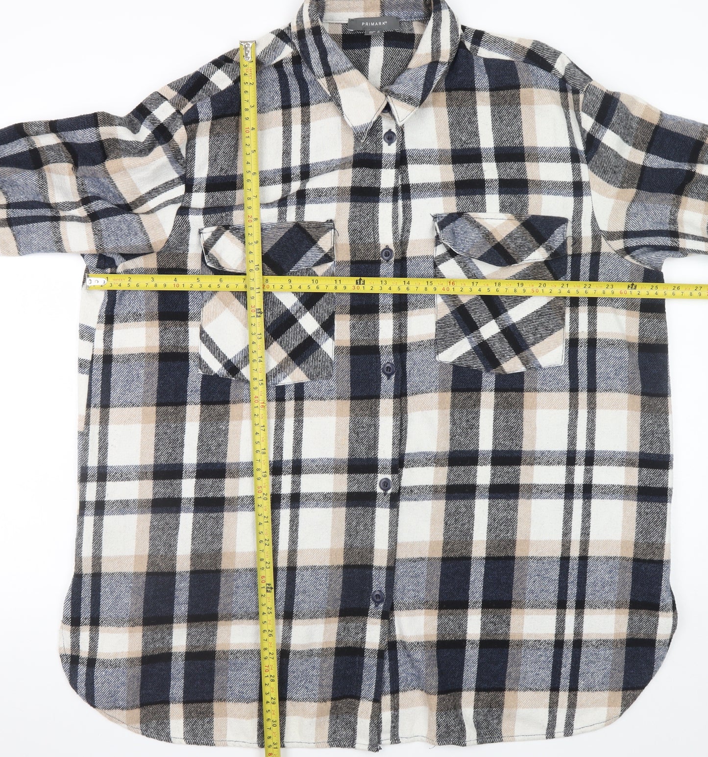 Primark Womens Beige Check Shacket Size 16 Long Sleeve Casual