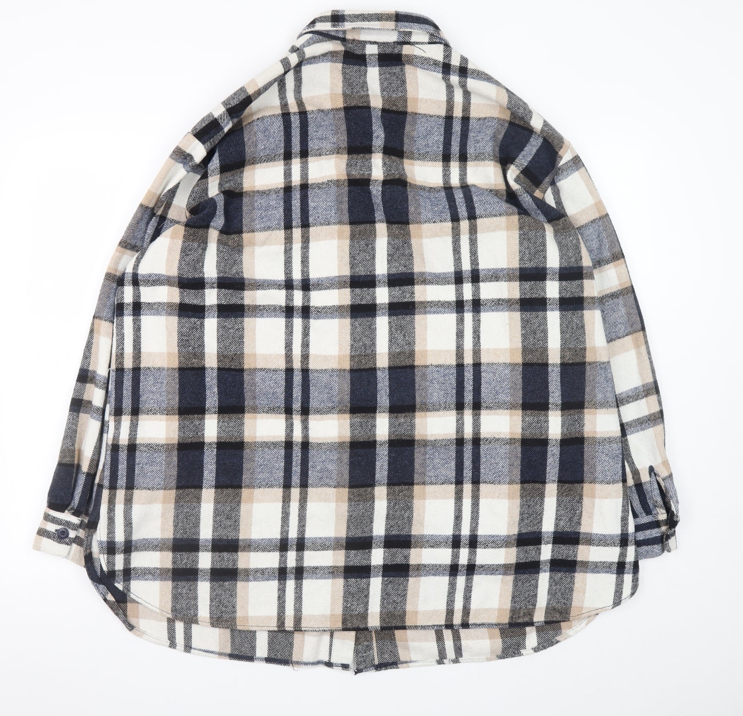 Primark Womens Beige Check Shacket Size 16 Long Sleeve Casual