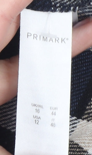 Primark Womens Beige Check Shacket Size 16 Long Sleeve Casual