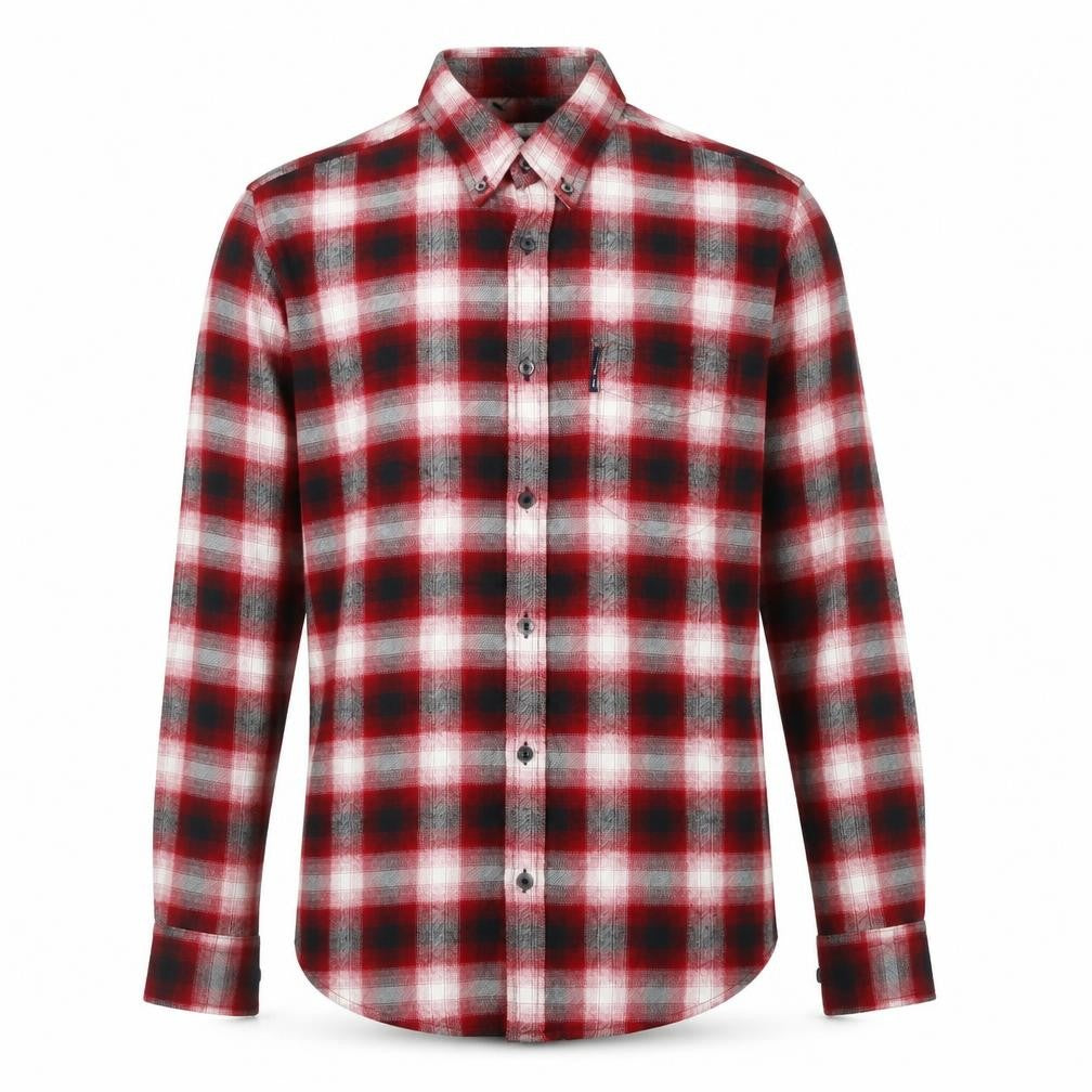 Front view of Ben Sherman Men's Red Check Long Sleeve Button-Up Shirt, size M