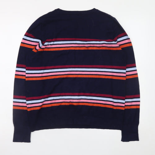 M&Co Women’s Navy Striped Crew Neck Jumper Size 14