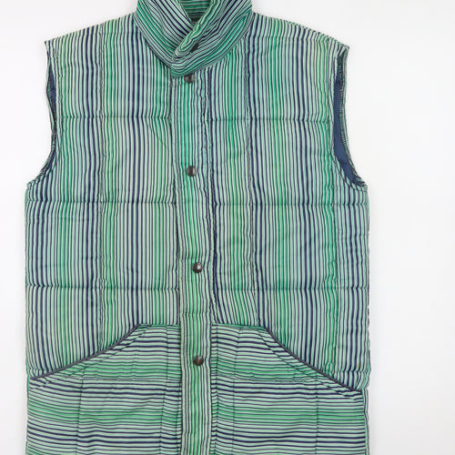 Fiendale Men's Green Striped Padded Waistcoat Size S Casual