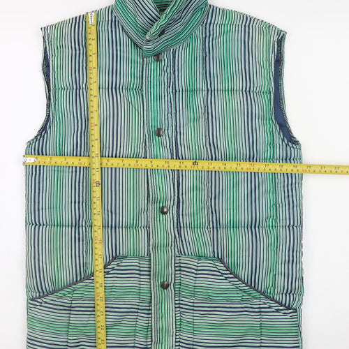 Fiendale Men's Green Striped Padded Waistcoat Size S Casual