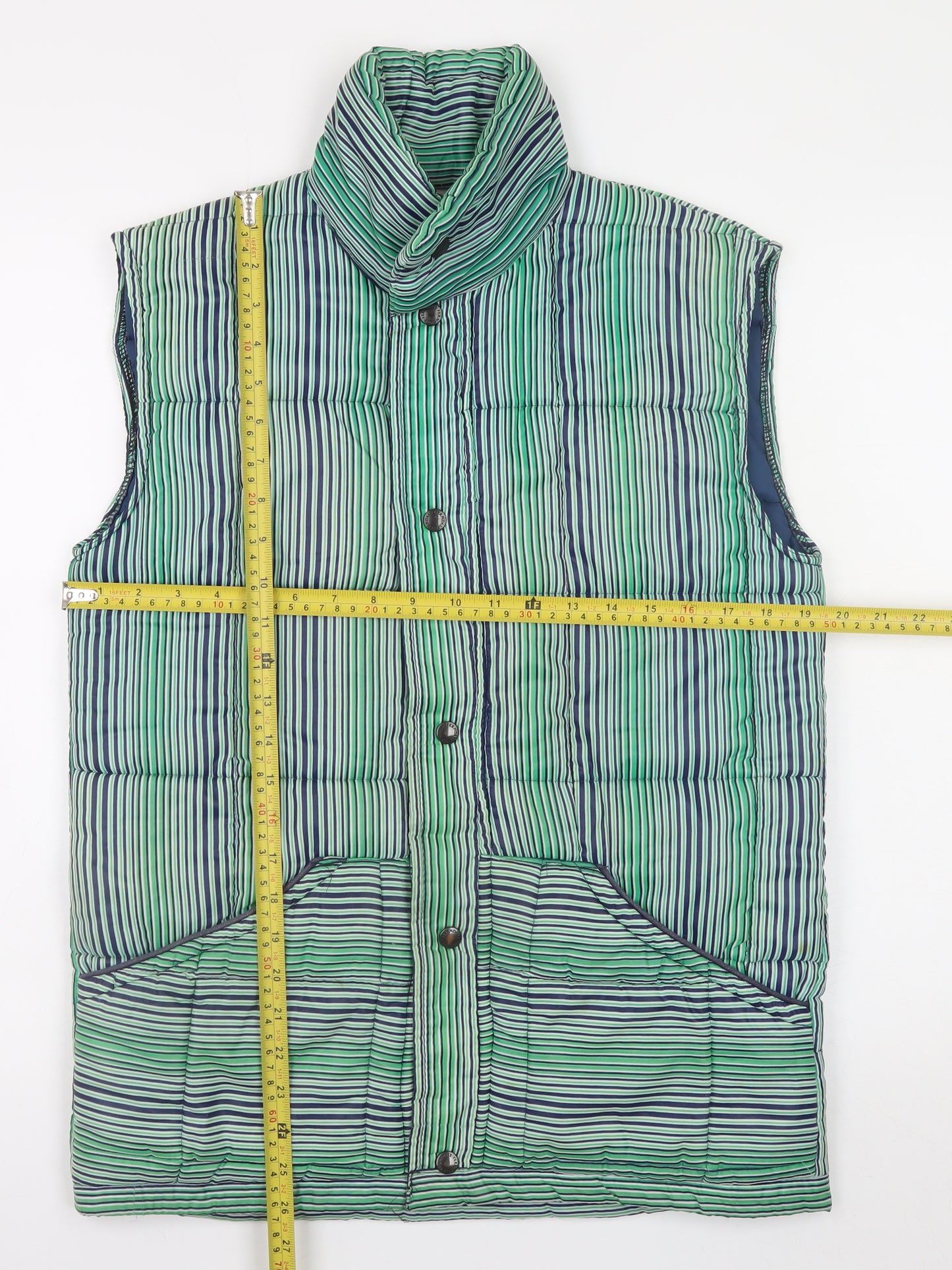 Fiendale Men's Green Striped Padded Waistcoat Size S Casual
