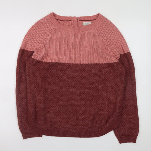Fat Face Women's Pink Colour Block Knit Jumper Size 10