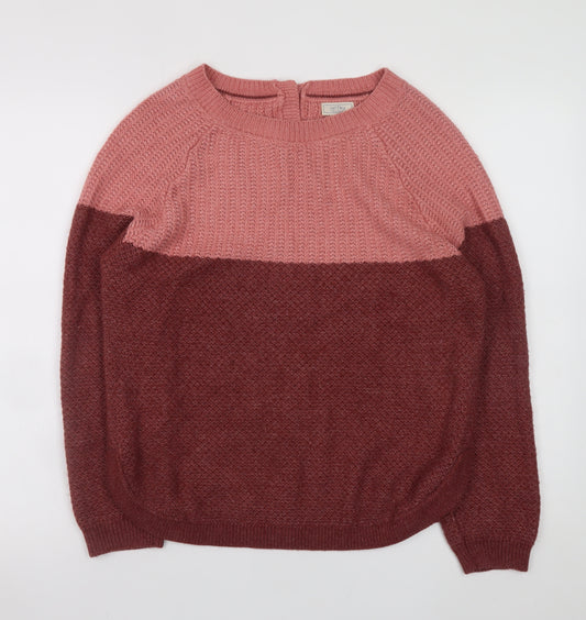 Fat Face Women's Pink Colour Block Knit Jumper Size 10