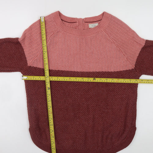 Fat Face Women's Pink Colour Block Knit Jumper Size 10