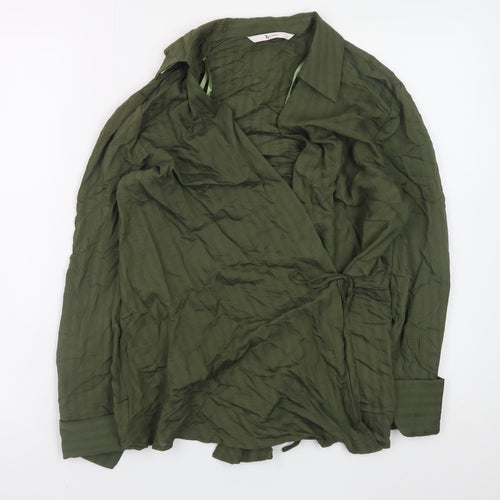 Tu Women Green Wrap Blouse Size 8 Viscose Long Sleeve Top