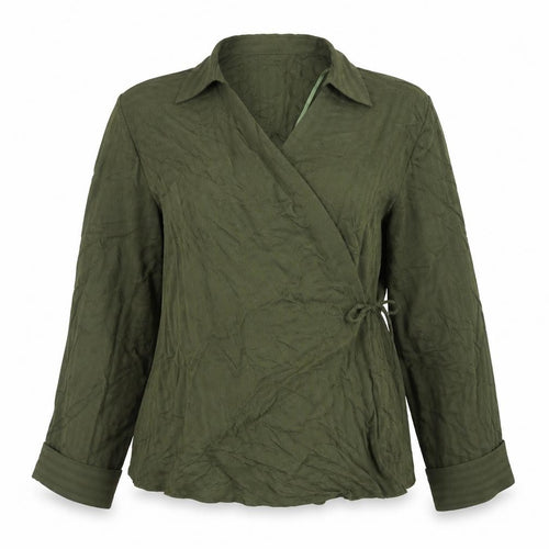 Tu Women Green Wrap Blouse Size 8 Viscose Long Sleeve Top