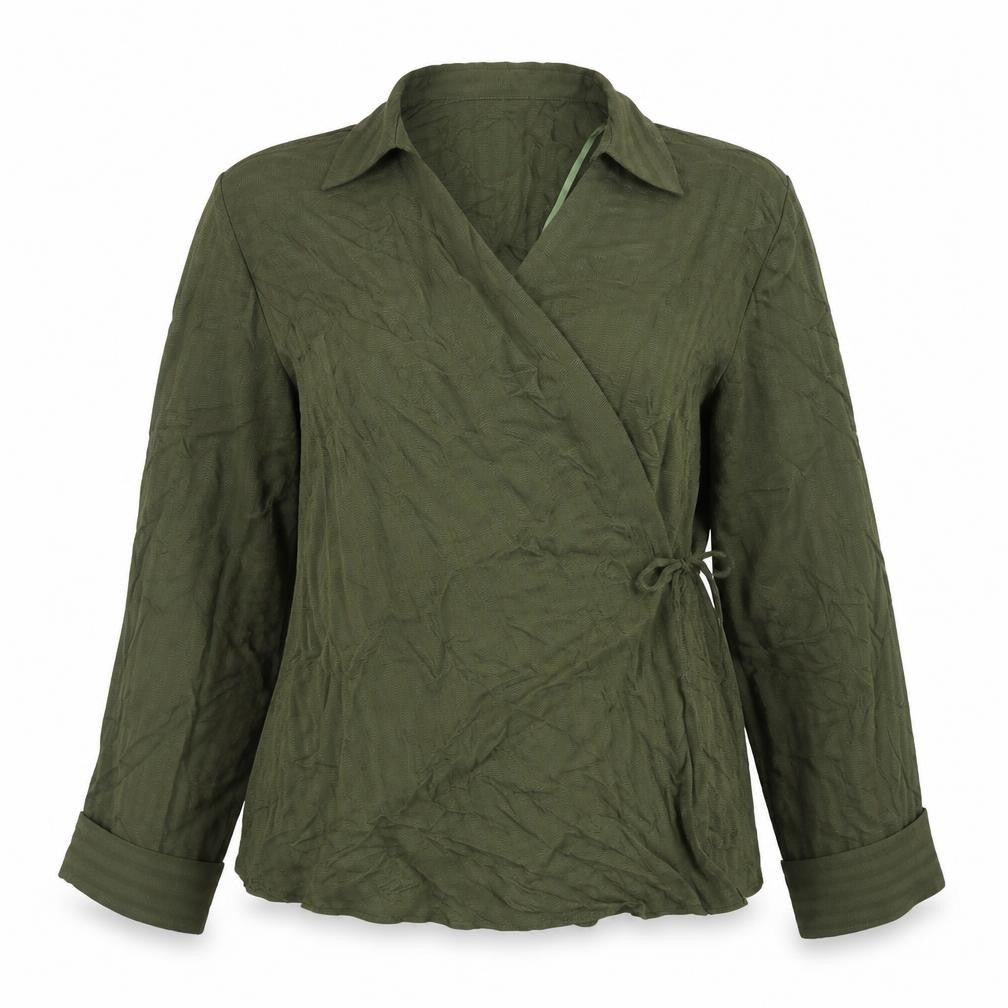 Tu Women Green Wrap Blouse Size 8 Viscose Long Sleeve Top