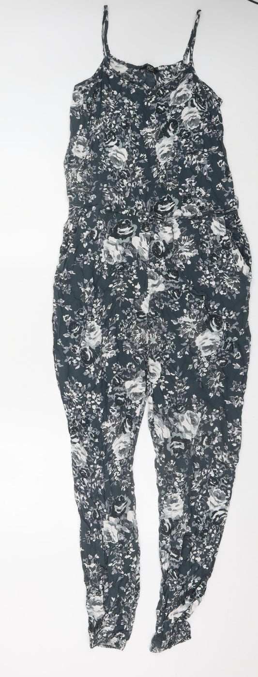 F&F Women Black Floral Sleeveless Jumpsuit Size 10 Viscose Casual Style