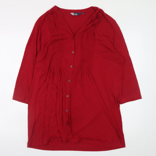Isle Women's Red Viscose Tunic Blouse Size 14 with Pleated Detail