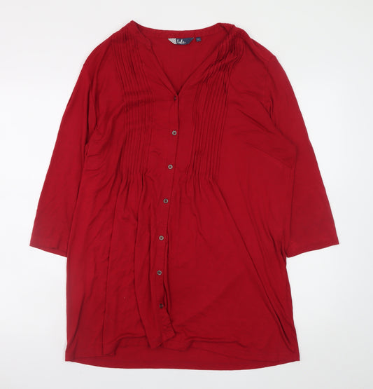 Isle Women's Red Viscose Tunic Blouse Size 14 with Pleated Detail