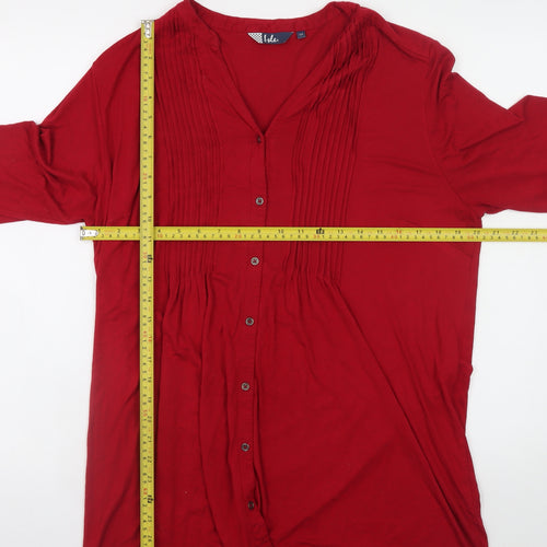 Isle Women's Red Viscose Tunic Blouse Size 14 with Pleated Detail